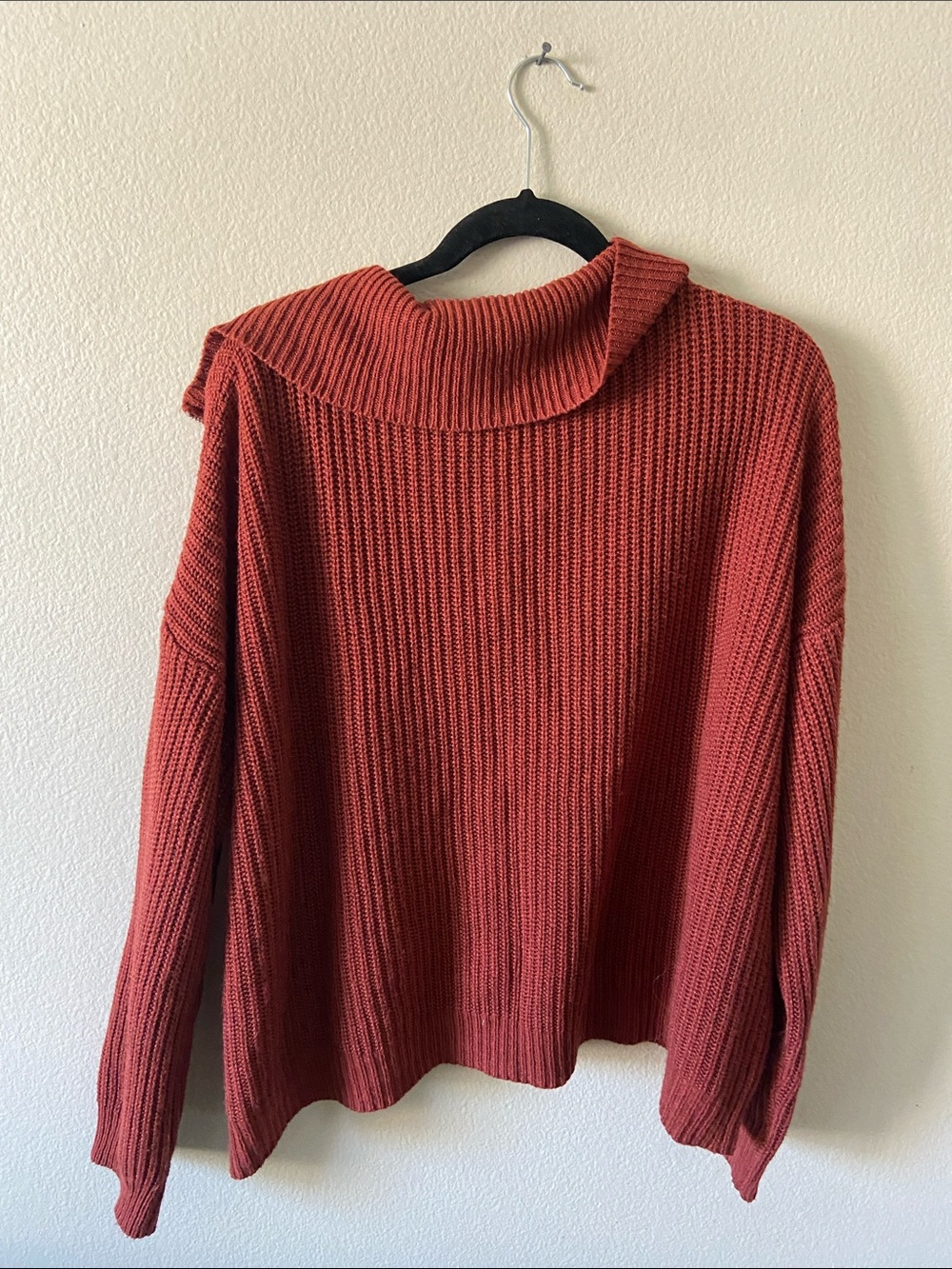 Relaxed Rust Half-Zip Ribbed Turtleneck Sweater - Picture 5 of 5